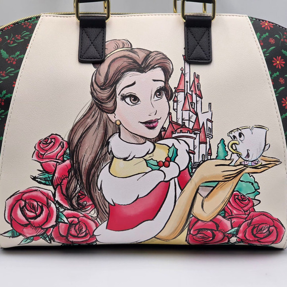 Loungefly Disney Beauty And The Beast Holiday Belle Floral Satchel Bag Purse New - Picture 7 of 8